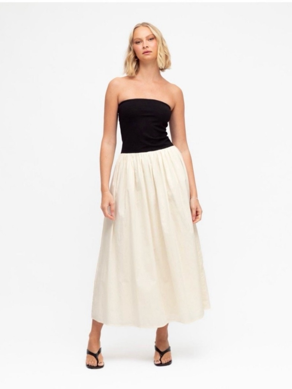 Old money neutral Strapless Black and White Dress Anthropologie Paper Heart XL